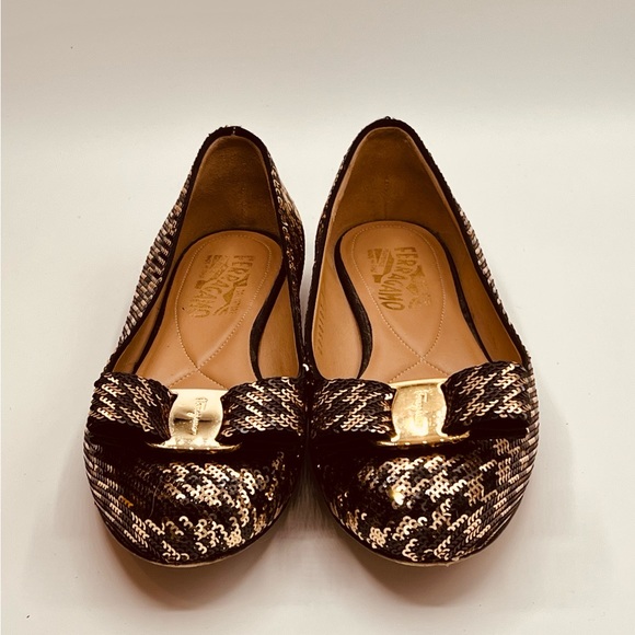 SALVATORE FERRAGAMO Sequin Herringbone Varina Coo Ballet Flat, Size 6.5 - Picture 3 of 11
